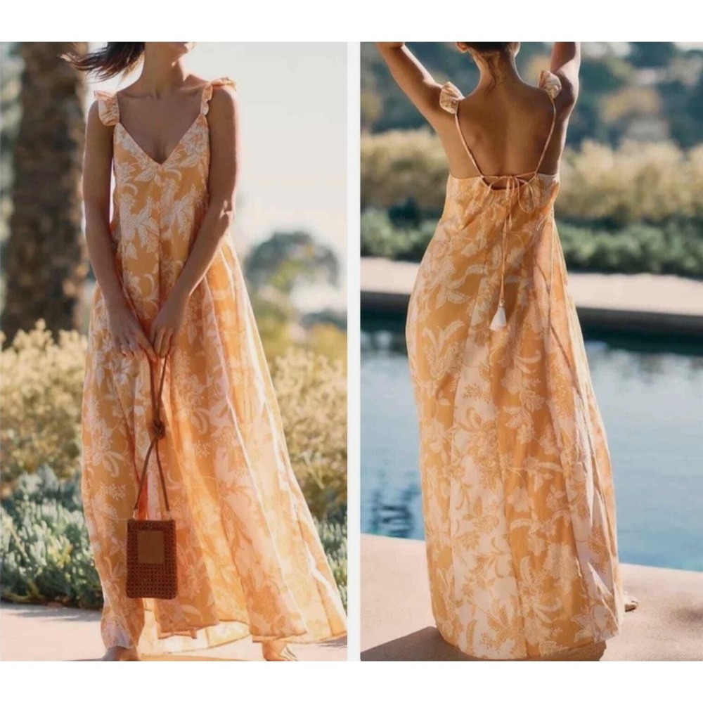 Maaji MED Hena Honey Floral print Maxi Cover-up dress orange boho resort
